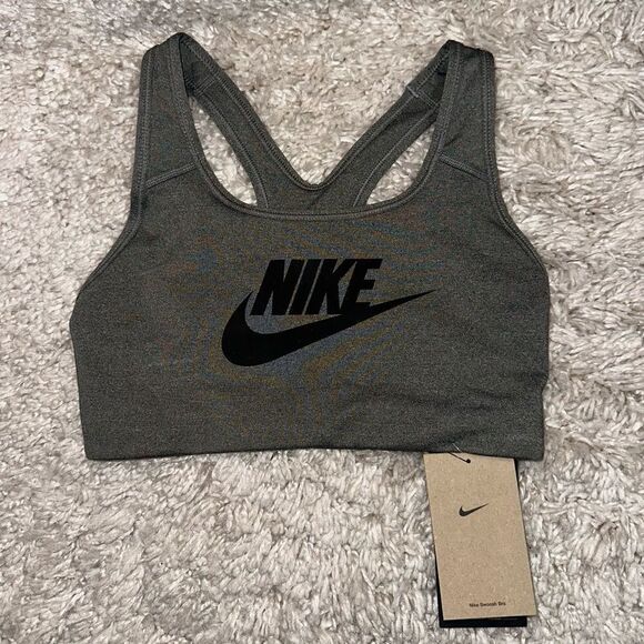 NWT Women’s Small Nike Dri-Fit Racerback Sports Bra Comfort Quick Dry Grey/Black - Picture 1 of 10